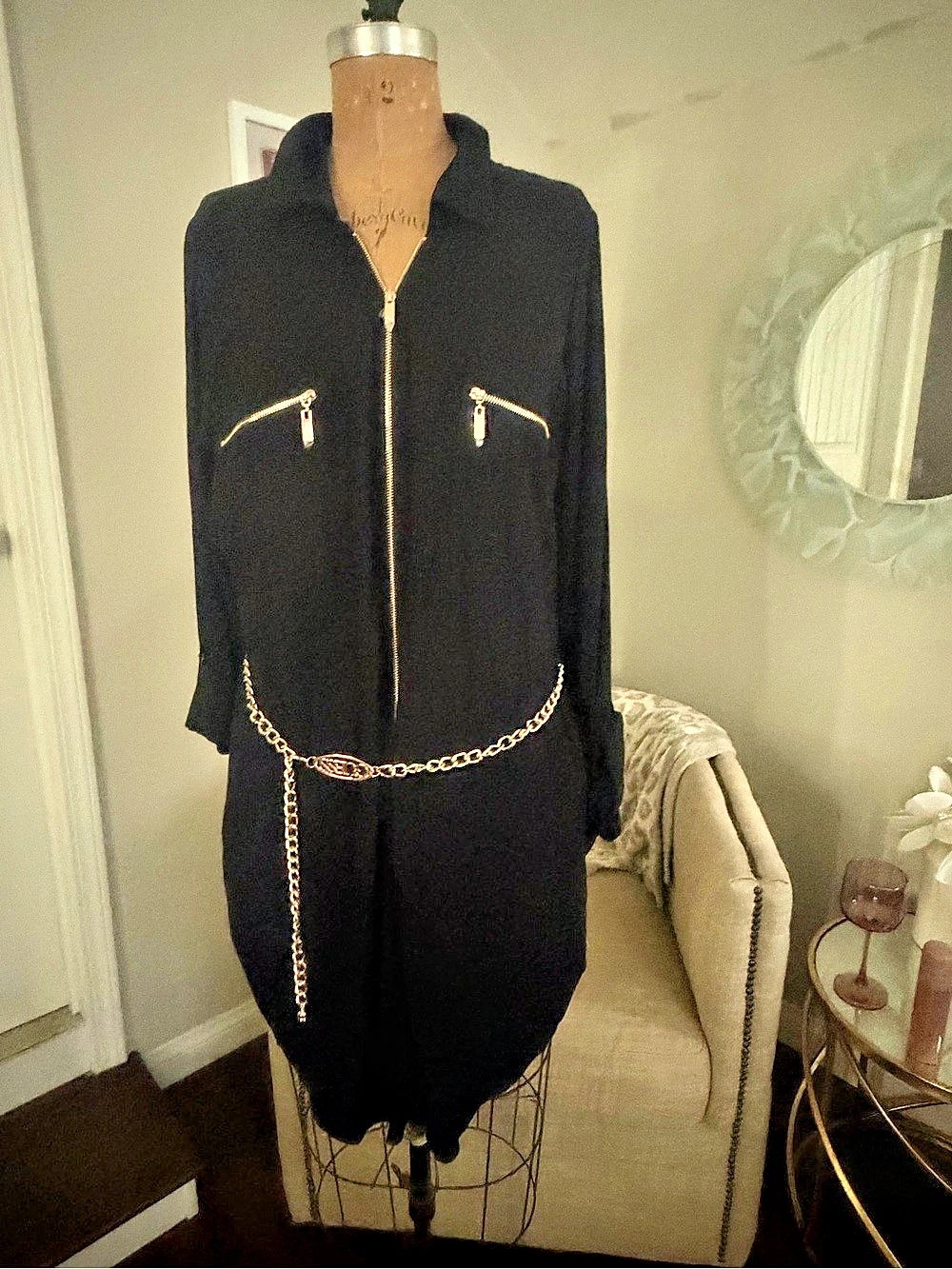 Black Zip Front Midi Dress Like New